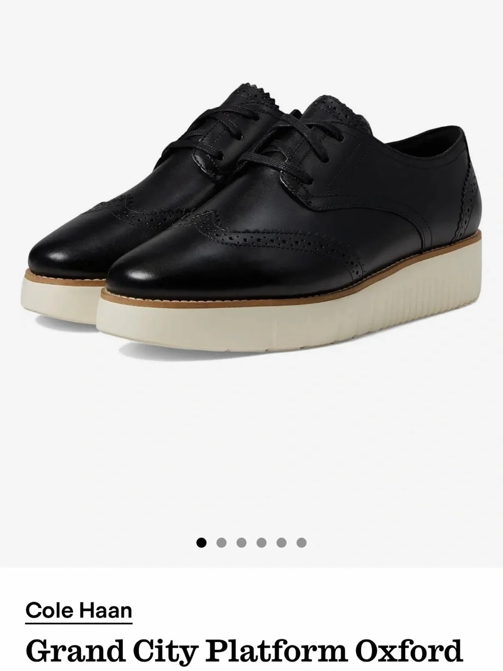 Cole Haan Black Leather Platform Wingtip Oxford